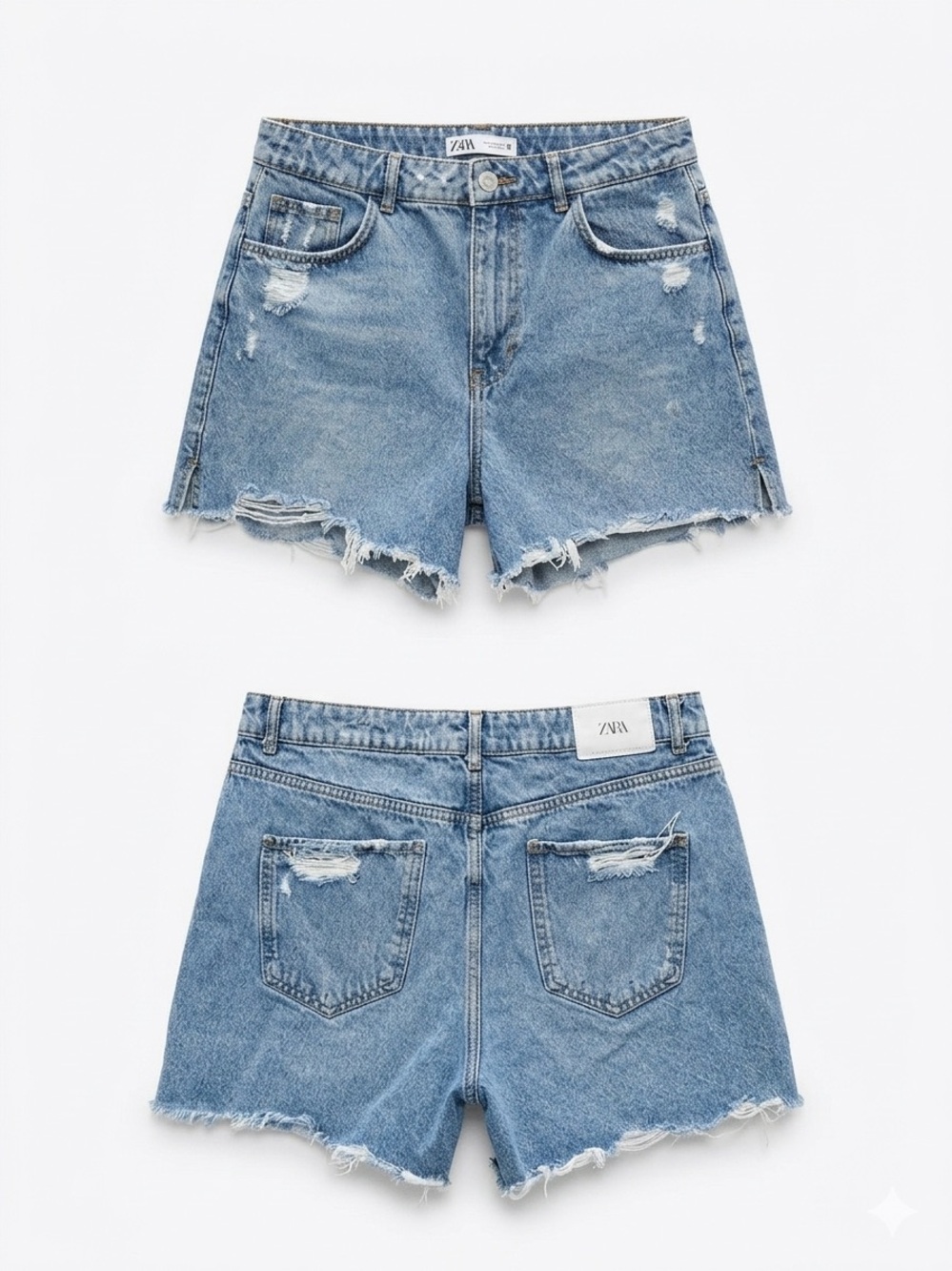 Zara Light Blue High-Rise Distressed Denim Cutoff Shorts